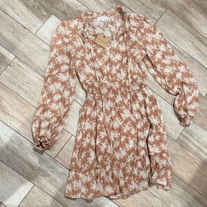 Blu Pepper Floral Long Sleeve Dress in Brown and Cream